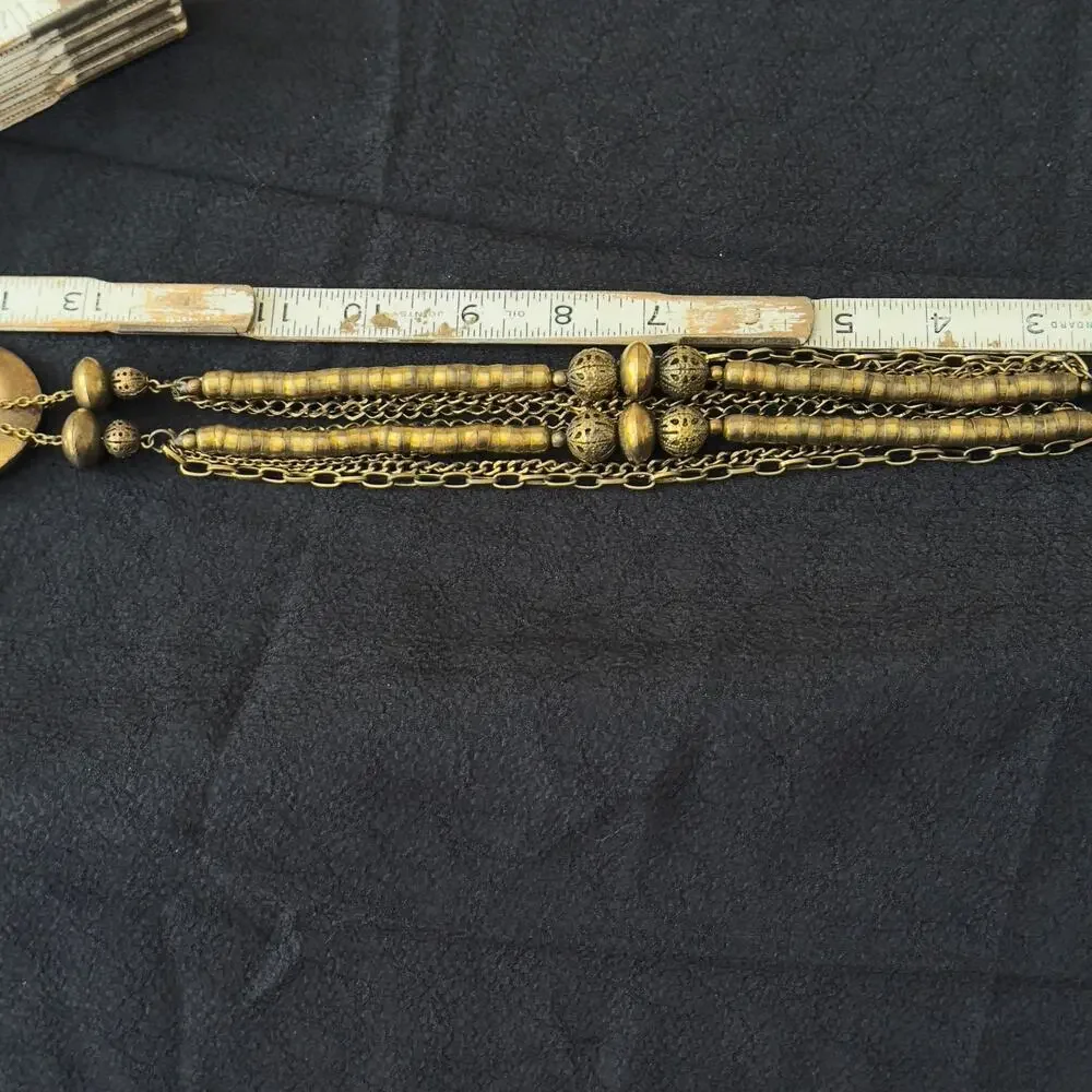VNT Lariat Serpentine Tribal Statement Necklace Gold Multi Strand Tassel